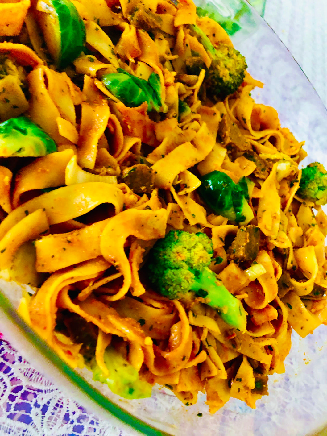 Pappardelle with Veg Meat & Brocoli